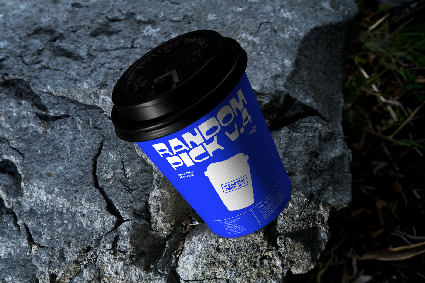 Coffee cup packaging mockup on a rock. made by mockup flock