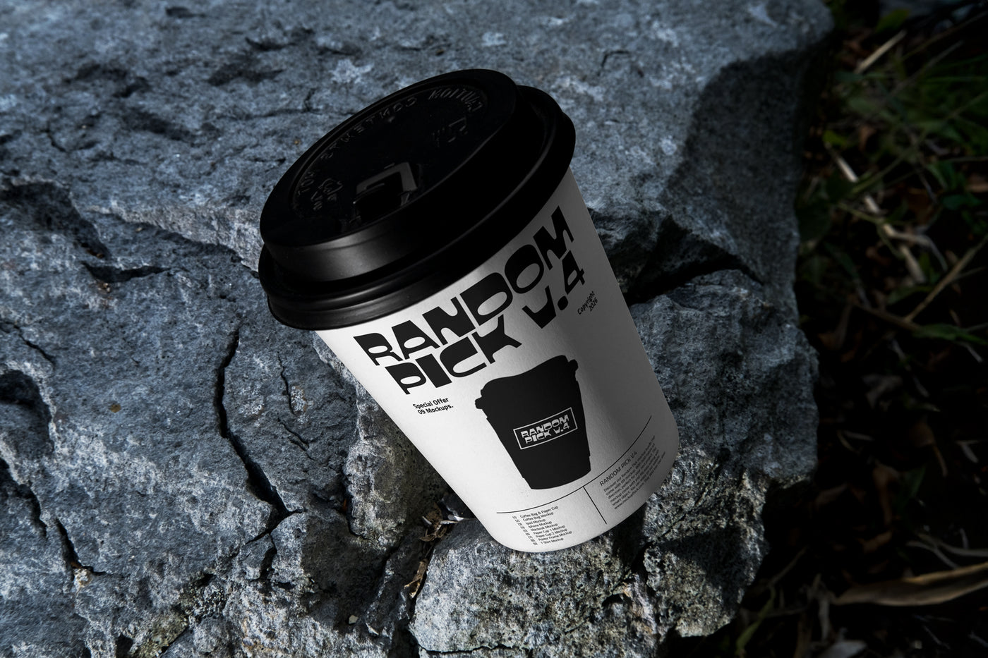 Coffee cup packaging mockup on a rock. made by mockup flock