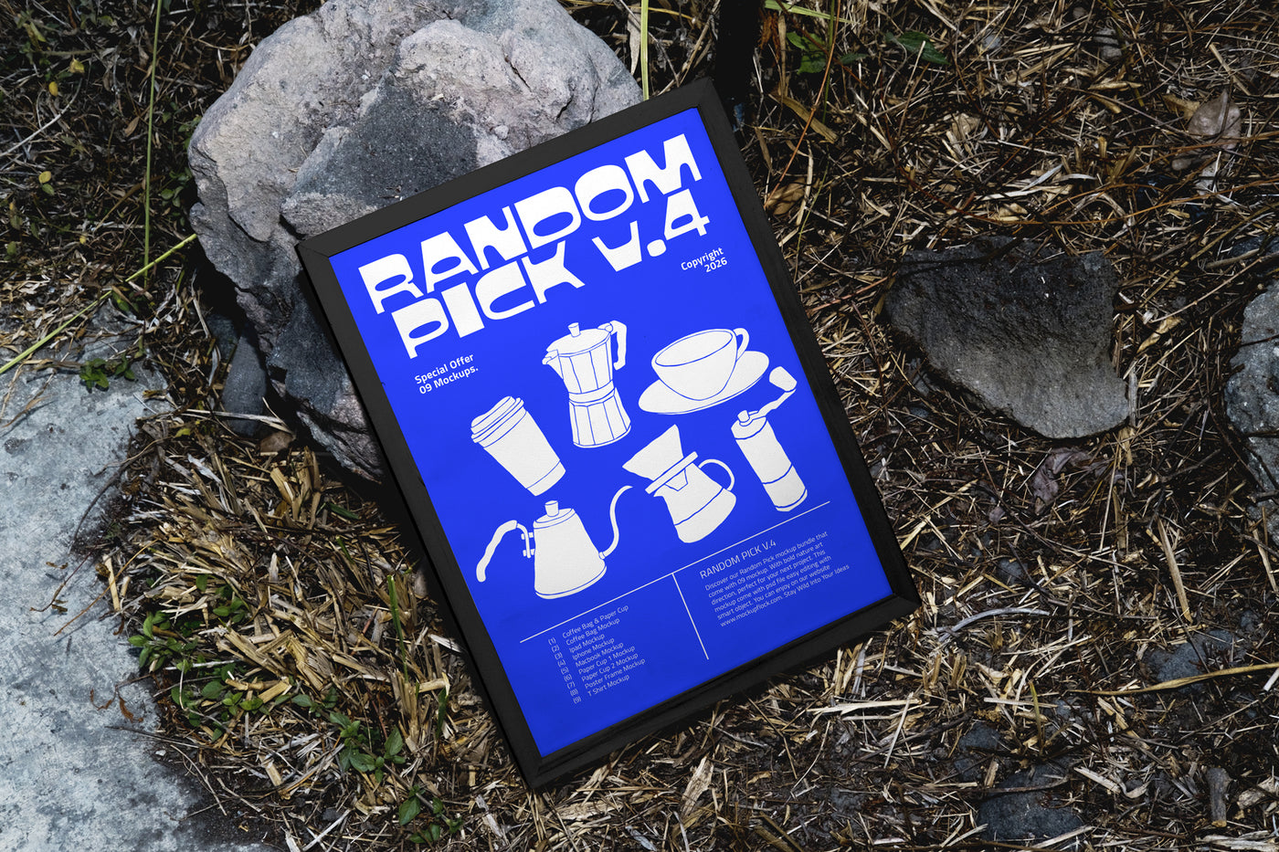 poster a4 mockup on grass displaying chunky font typeface, ideal for designer looking mockups, graphic design, typography inspiration, and digital assets.