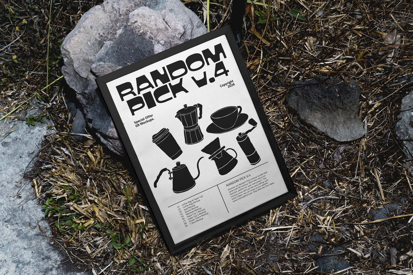 poster a4 mockup on grass displaying chunky font typeface, ideal for designer looking mockups, graphic design, typography inspiration, and digital assets.