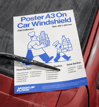High quality Poster mockup leaning on a window car. Aesthetic print mockup created for Adobe Photoshop by Mockup Flock.