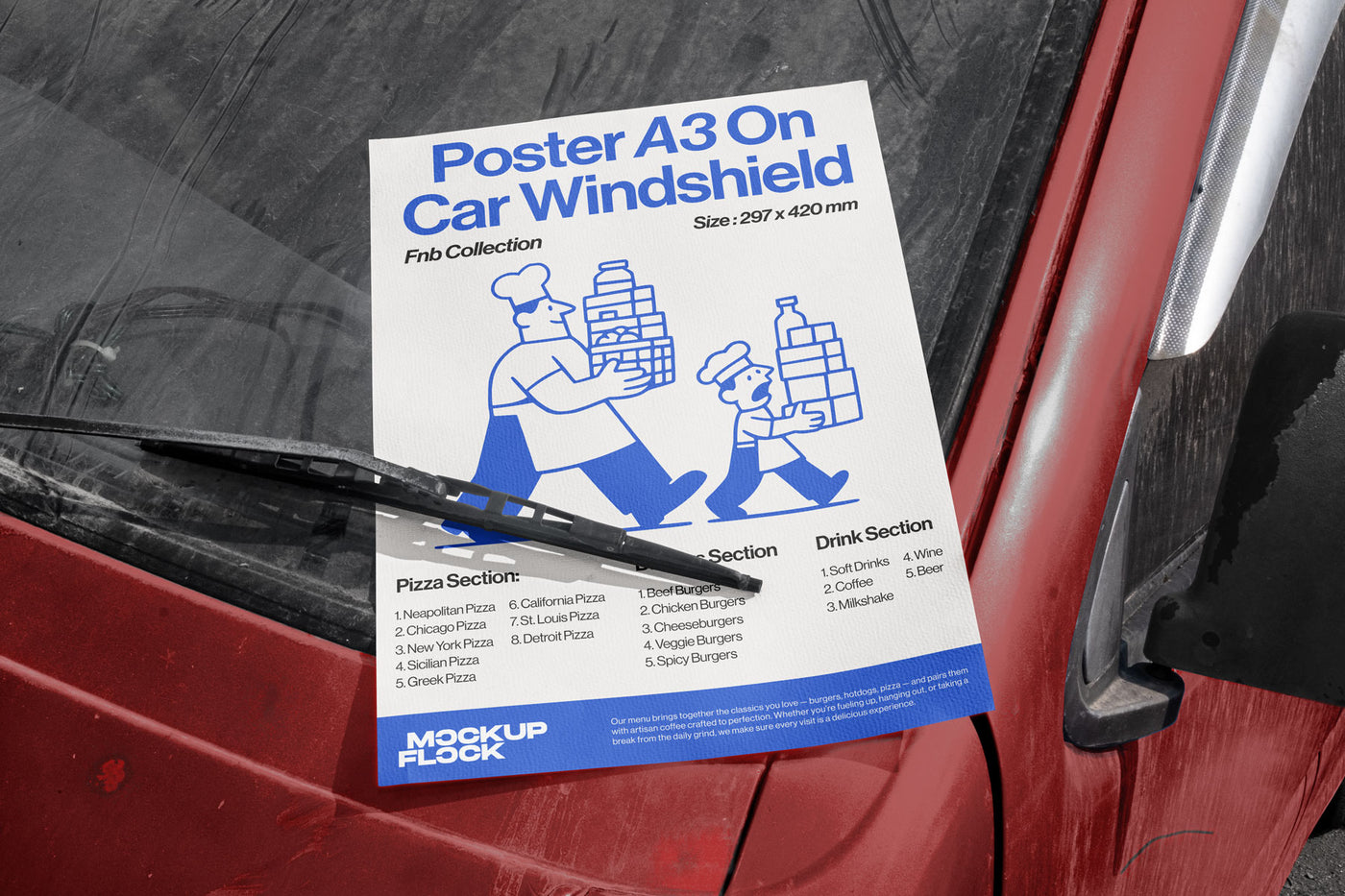 High quality Poster mockup leaning on a window car. Aesthetic print mockup created for Adobe Photoshop by Mockup Flock.