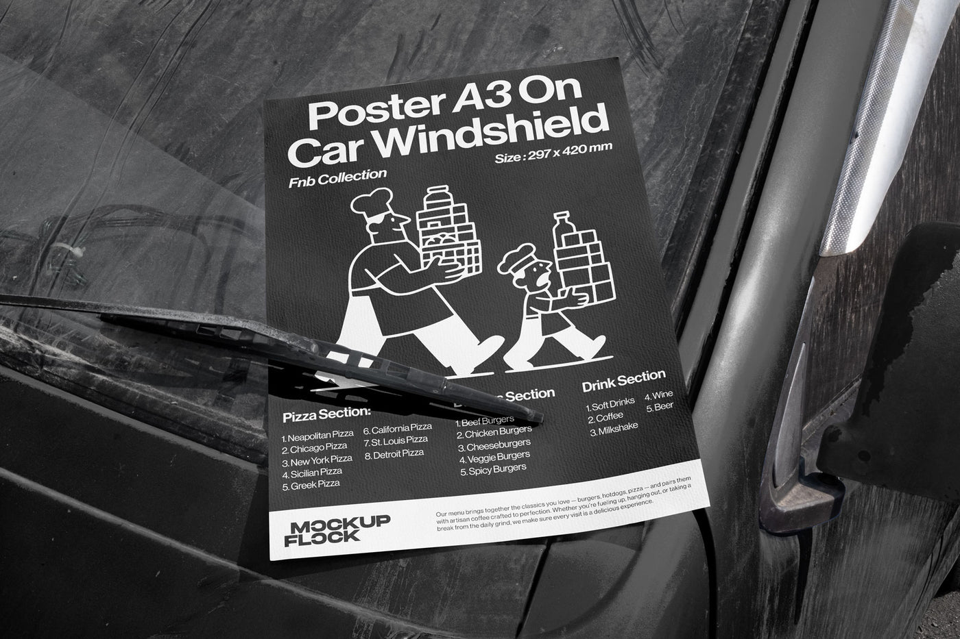 High quality Poster mockup leaning on a window car. Aesthetic print mockup created for Adobe Photoshop by Mockup Flock.