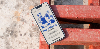 High quality iphone mockup leaning on a steel frame. Aesthetic device mockup created for Adobe Photoshop by Mockup Flock