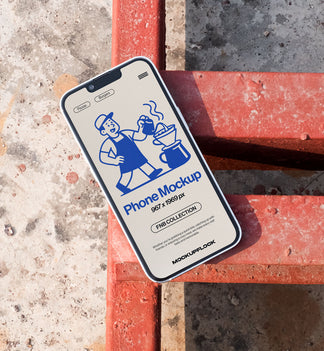 High quality iphone mockup leaning on a steel frame. Aesthetic device mockup created for Adobe Photoshop by Mockup Flock