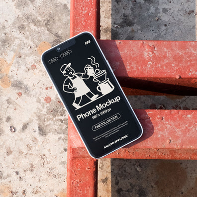 High quality iphone mockup leaning on a steel frame. Aesthetic device mockup created for Adobe Photoshop by Mockup Flock