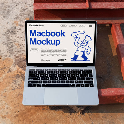 High quality Macbook mockup leaning on a steel frame. Aesthetic device mockup created for Adobe Photoshop by Mockup Flock