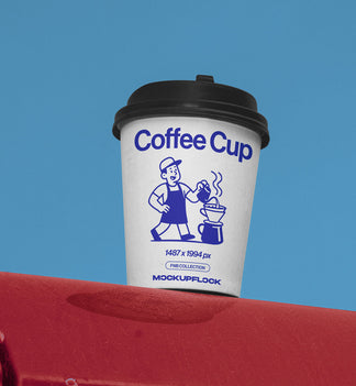 High quality Paper cup mockup leaning on a roof car. Aesthetic packaging mockup created for Adobe Photoshop by Mockup Flock