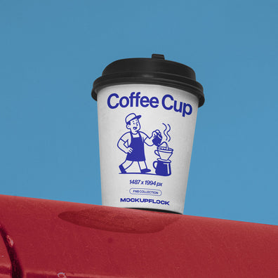 High quality Paper cup mockup leaning on a roof car. Aesthetic packaging mockup created for Adobe Photoshop by Mockup Flock