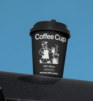 High quality Paper cup mockup leaning on a roof car. Aesthetic packaging mockup created for Adobe Photoshop by Mockup Flock