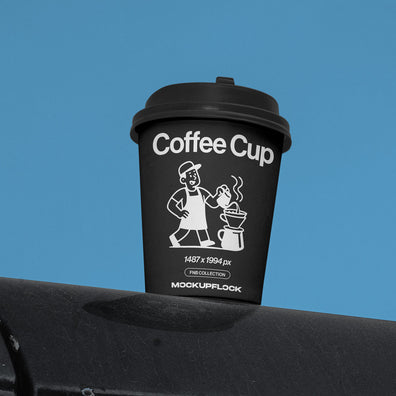 High quality Paper cup mockup leaning on a roof car. Aesthetic packaging mockup created for Adobe Photoshop by Mockup Flock
