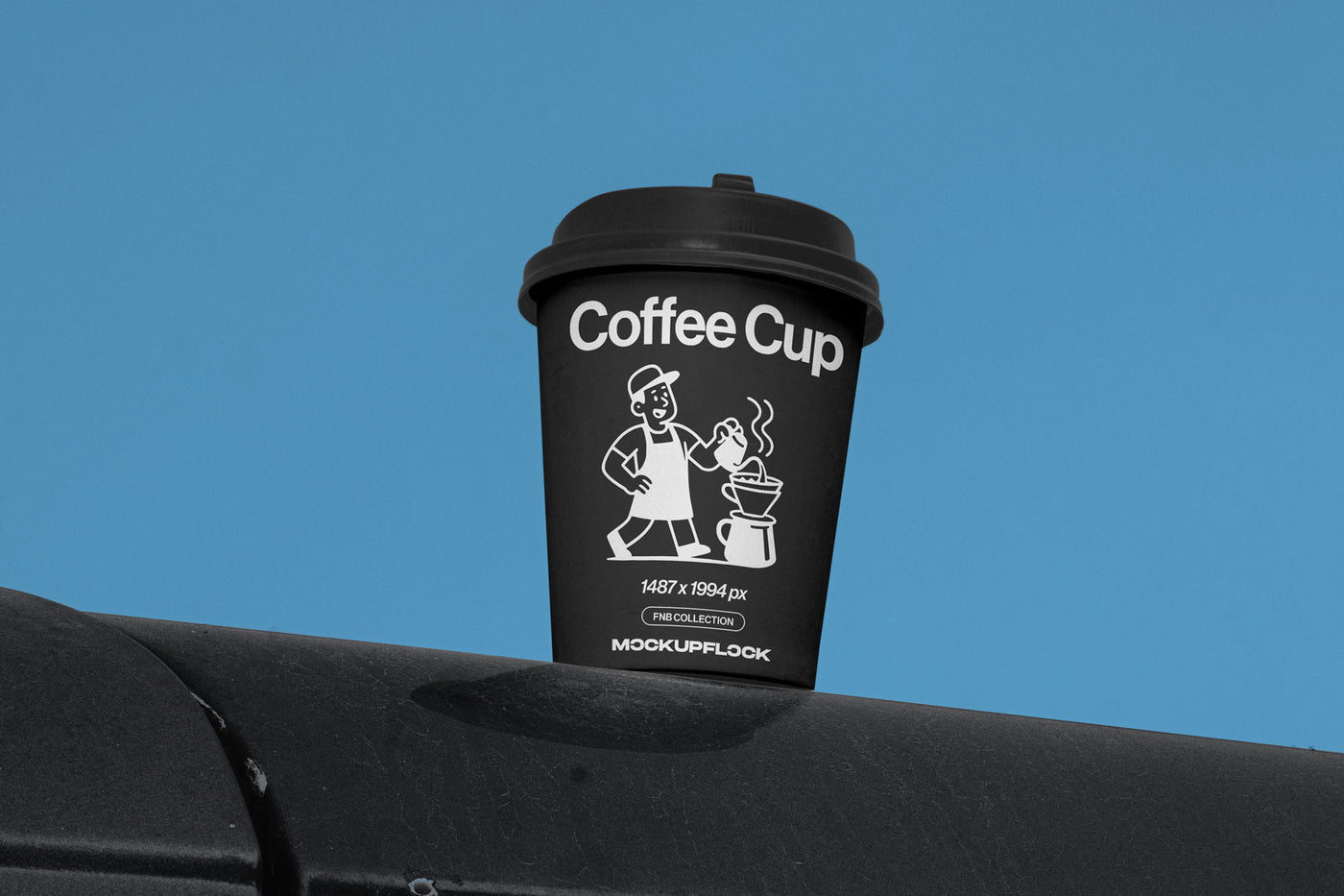 High quality Paper cup mockup leaning on a roof car. Aesthetic packaging mockup created for Adobe Photoshop by Mockup Flock