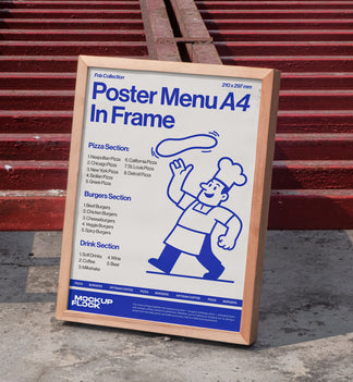 High quality Poster mockup leaning on a steel. Aesthetic print mockup created for Adobe Photoshop by Mockup Flock.