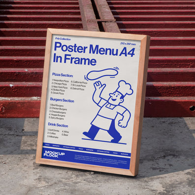 High quality Poster mockup leaning on a steel. Aesthetic print mockup created for Adobe Photoshop by Mockup Flock.