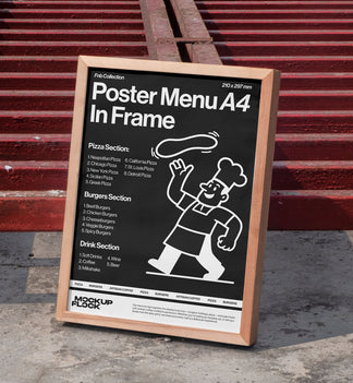High quality Poster mockup leaning on a steel. Aesthetic print mockup created for Adobe Photoshop by Mockup Flock.