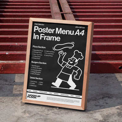 High quality Poster mockup leaning on a steel. Aesthetic print mockup created for Adobe Photoshop by Mockup Flock.