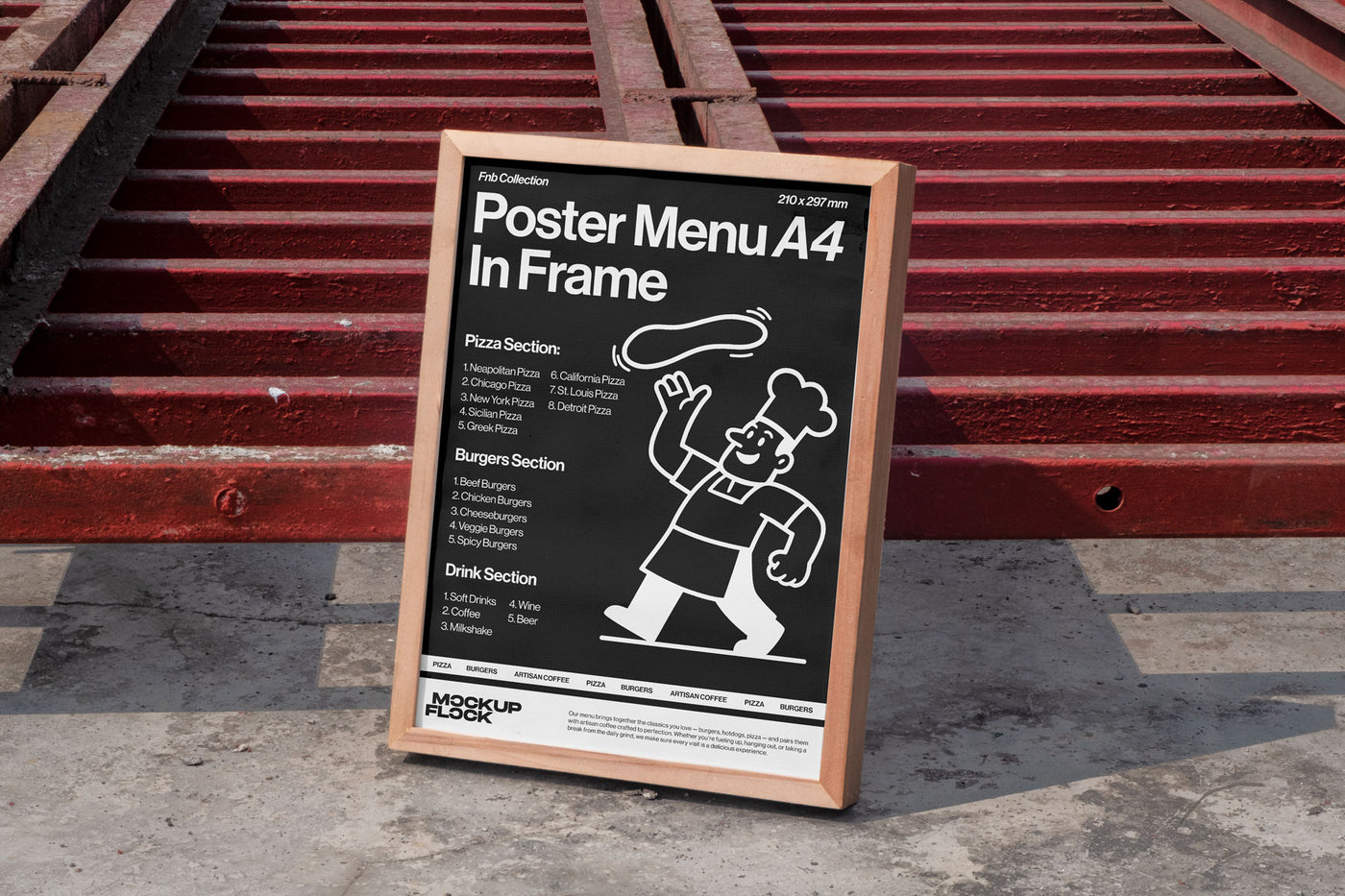 High quality Poster mockup leaning on a steel. Aesthetic print mockup created for Adobe Photoshop by Mockup Flock.