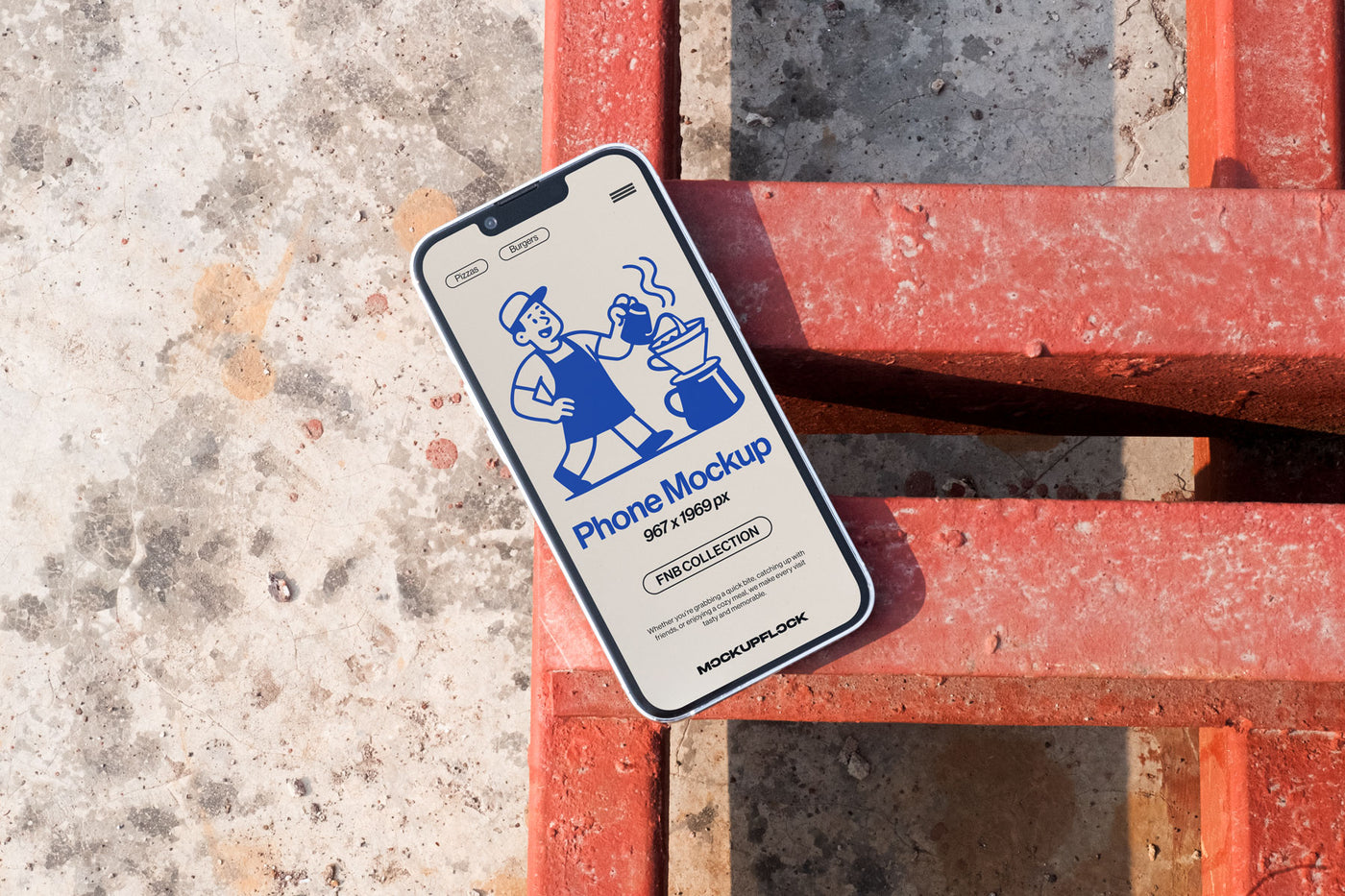 High quality free iphone mockup leaning on a steel frame. Aesthetic device mockup created for Adobe Photoshop by Mockup Flock