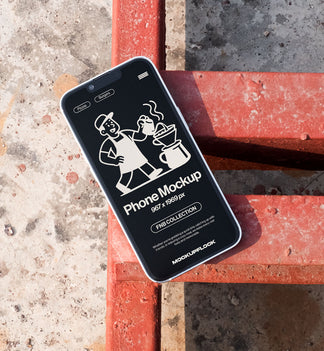 High quality free iphone mockup leaning on a steel frame. Aesthetic device mockup created for Adobe Photoshop by Mockup Flock