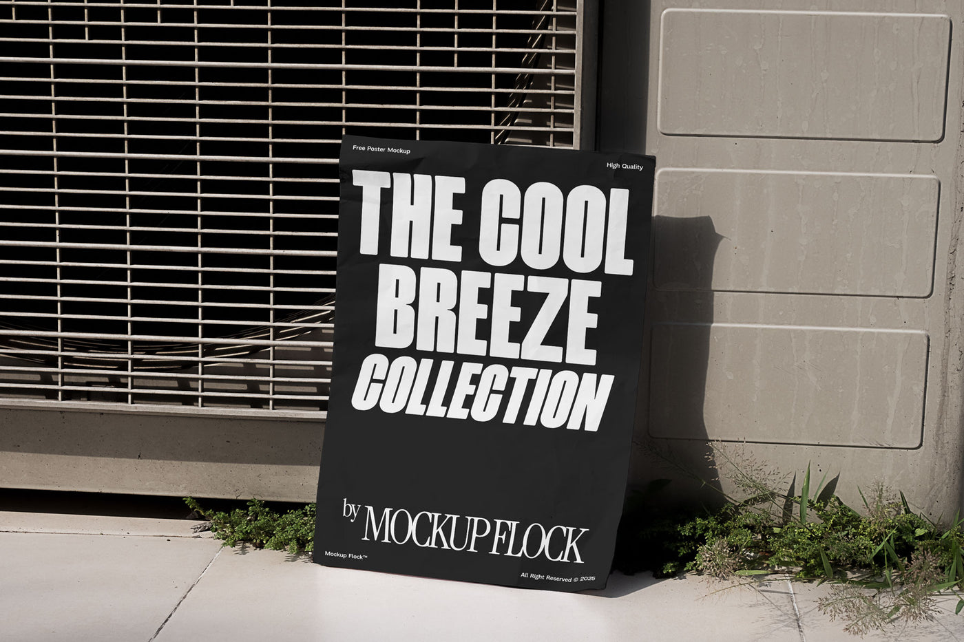 urban poster mockup is lying on the grassy floor