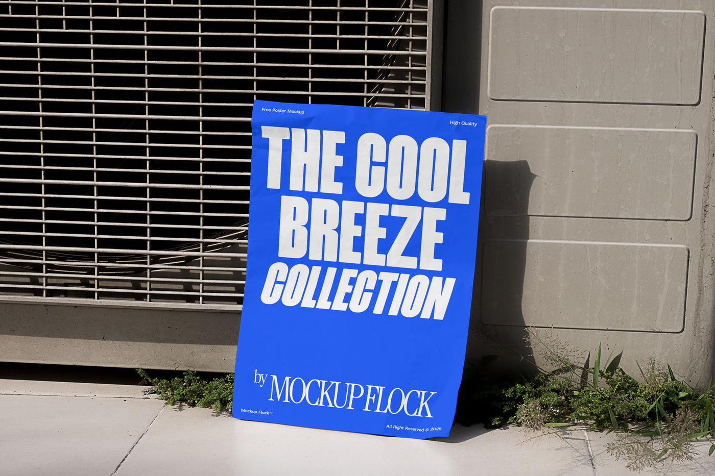 urban poster mockup is lying on the grassy floor